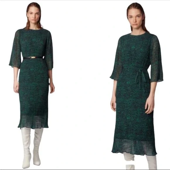 Hugo Boss | Dresses | Hugo Boss Pleated Green Black Dress | Poshmark